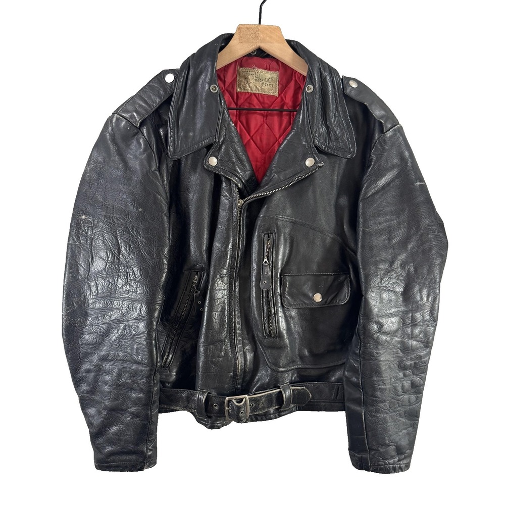 Vintage 1950s Sears Hercules D-Pocket Leather Jacket Mens Small Black Biker/